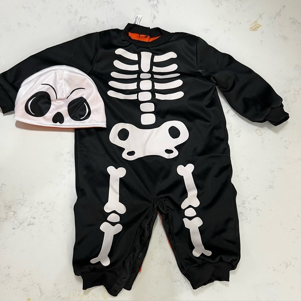 ORANGE AND BLACK PUMPKIN AND SKELATON REVERSIBLE COSTUME FOR KIDS - Picture 11 of 12